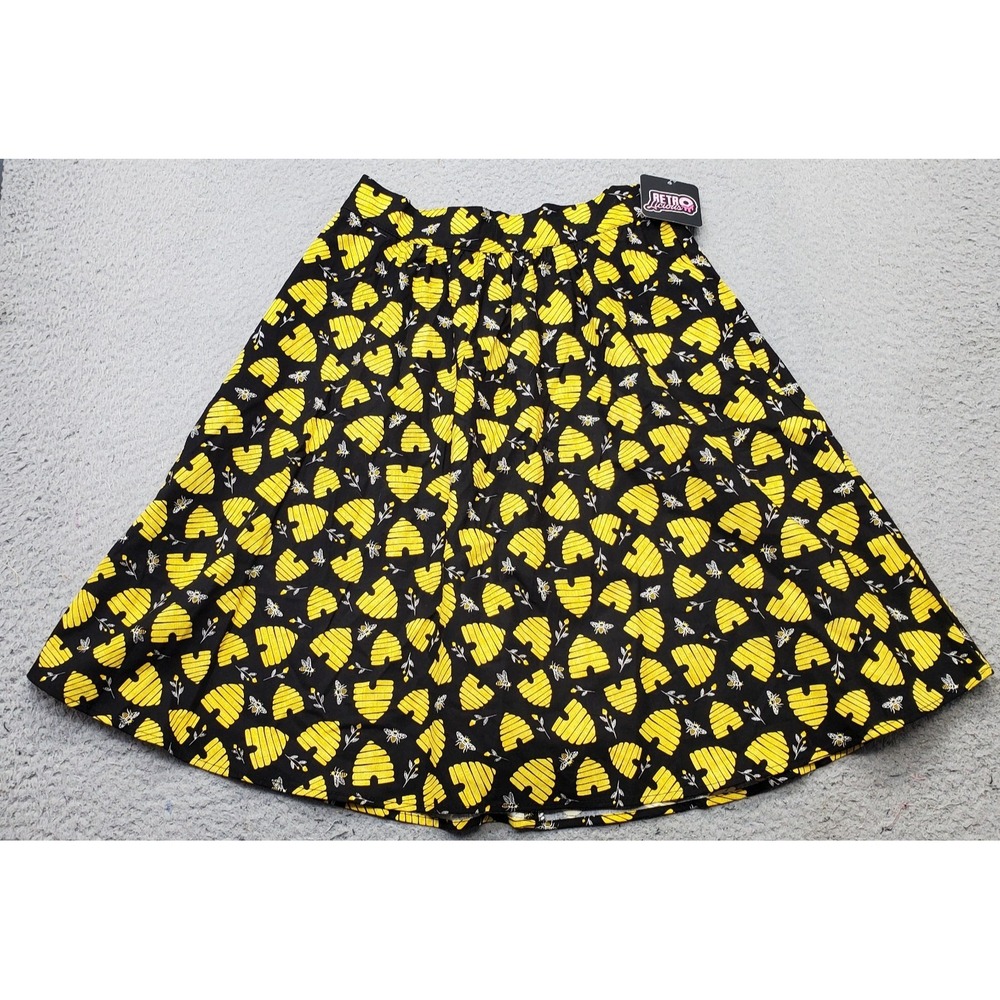 Retrolicious A-Line Skirt Womens Small Multi Beehive Honeybee Print Beach Summer